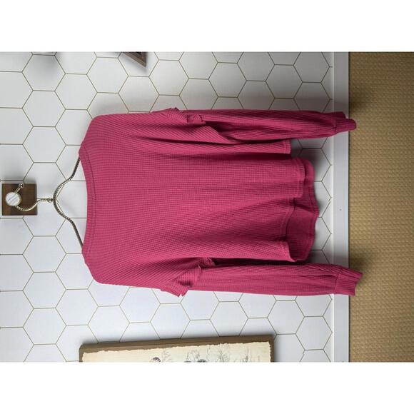 Pilcro by Anthropologie Pink Waffle Ruffled V-Neck Top - Size - Small - Picture 3 of 6
